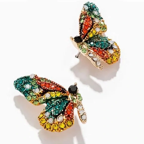 New! Small Butterfly Rhinestone Earrings - Picture 11 of 16